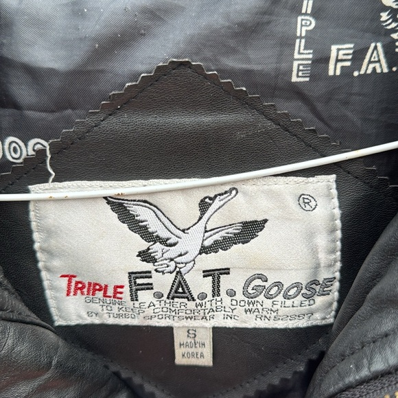 Vintage triple fat goose leather jacket small 80s down filled trench - Picture 3 of 10